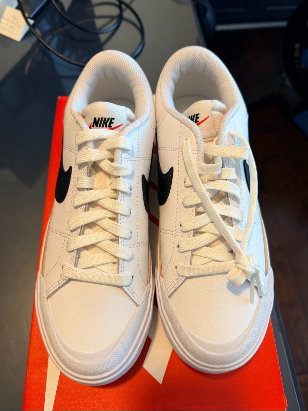 Nike White Low-Top Sneakers with Black Swoosh